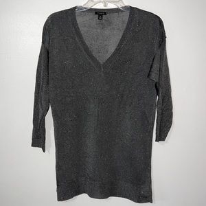 3/$20 Ann Taylor Gray Silver V-Neck Sweater With Sparkles